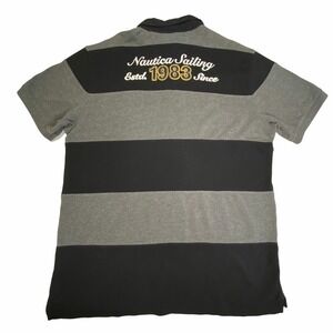 Nautica Sportswear Y2K Sailing Rugby Stripe Polo Shirt Mens Gray Black XL Retro